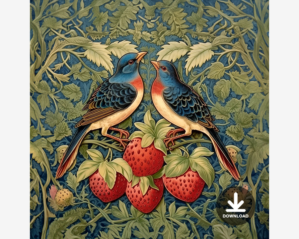 Birds and Strawberries Digital Art Download