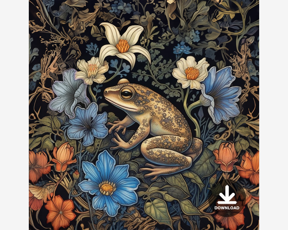 Frog in Floral Garden Digital Art Download