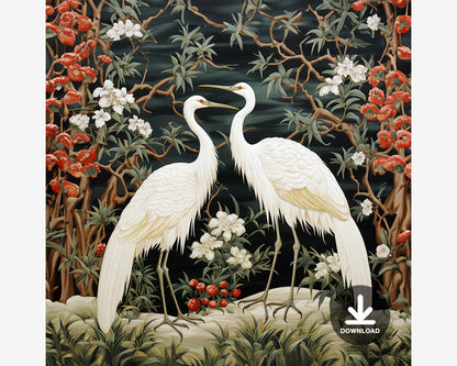 Crane Couple in Forest Digital Art Download