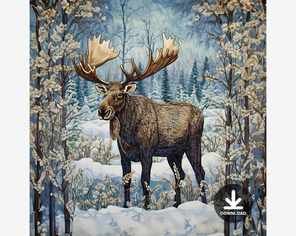 Moose Winter Forest Digital Art Download