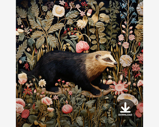 Honey Badger in Floral Garden