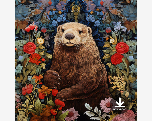 Sea Otter in Floral Garden Digital Art Download