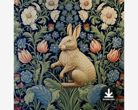 Rabbit in Floral Garden Digital Art Download