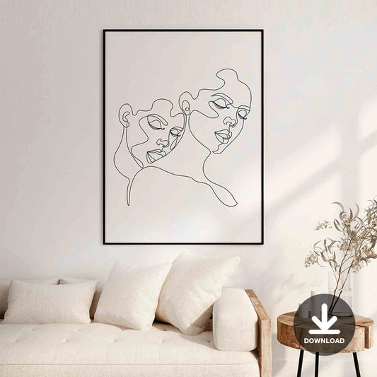 Be with you (2) | Abstract kiss printable line art, Lesbian Art one line drawing, female Naked Print, Minimalist art print, LGBTQ art