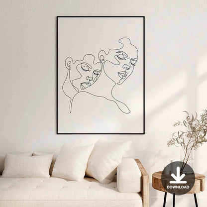 Be With You - Two Women LGBTQ Art One Line Drawing Printable Lesbian Art Download