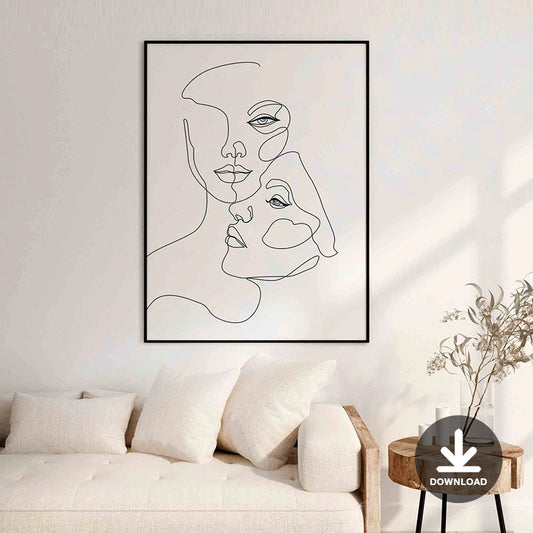 Us - Two Women One Line Drawing Printable Lesbian Art Print Download