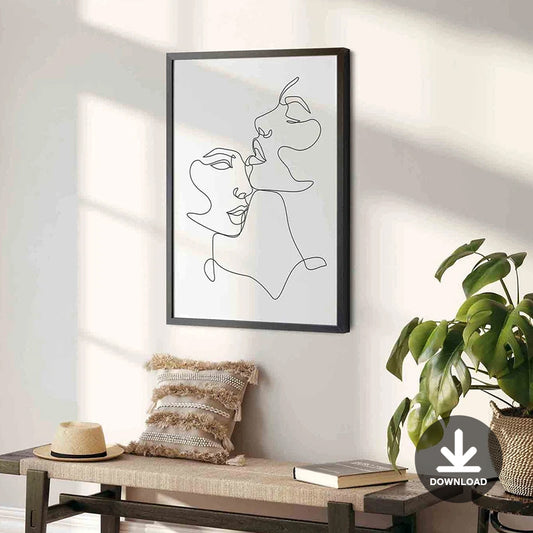 Kissing You - Two Women One Line Drawing Lesbian Art Print Download