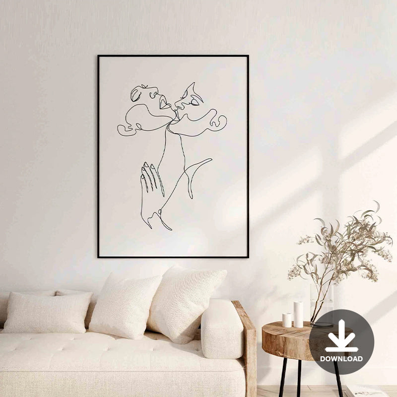 Be with you (3) | Abstract kiss printable line art, Lesbian one line drawing, female Naked Print, Minimalist art print, LGBTQ line art