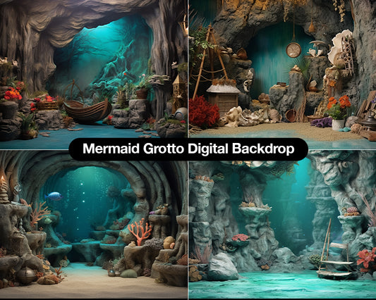 Mermaid Grotto Digital Backdrop, Digital Composite, Photography Backdrop