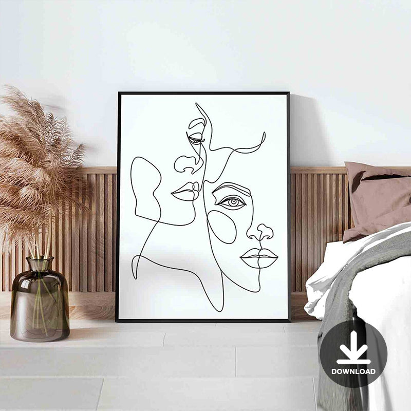 Us (2) - Two Women LGBTQ Art One Line Drawing Printable Lesbian Art Download