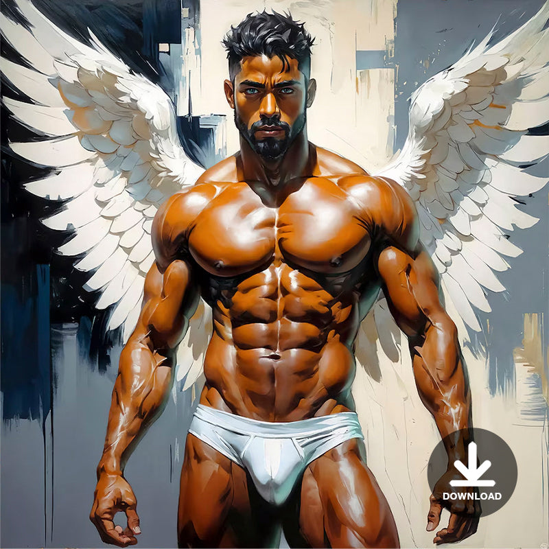 Muscled Man Nude Figure, Angel Wings | Digital Download