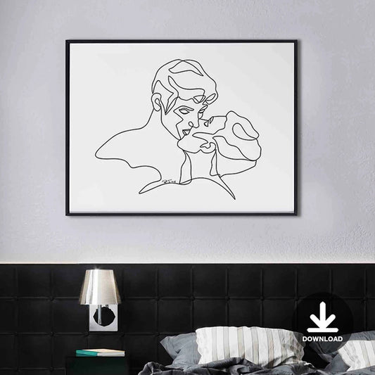 Two Men Kissing Printable Wall Art Line Art | Digital Download