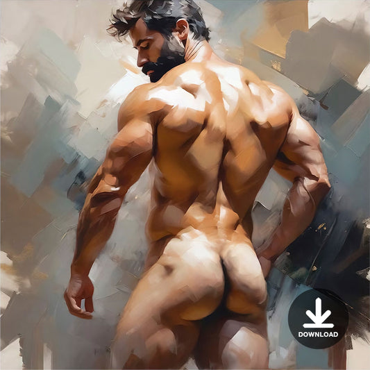 Nude Muscle Hairy Male Torso Portrait | Digital Download