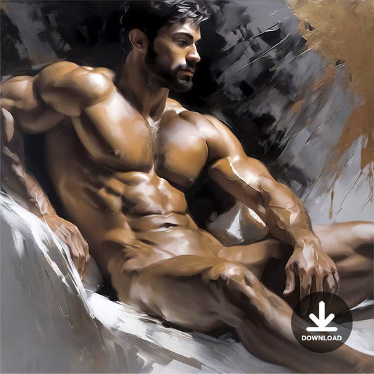 Muscle Bearded Nude Male Torso Portrait | Digital Download