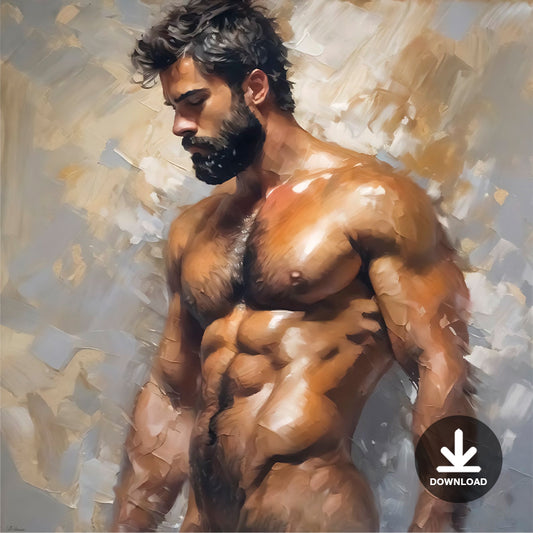 Nude Muscle Hairy Male Torso Portrait | Digital Download