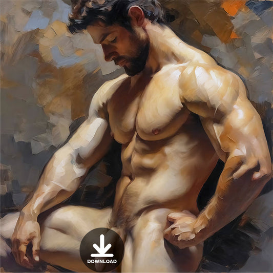 Muscle Bearded Nude Male Torso Figure | Digital Download