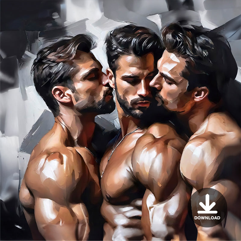 Throuple Male Kissing Gay Art | Digital Download