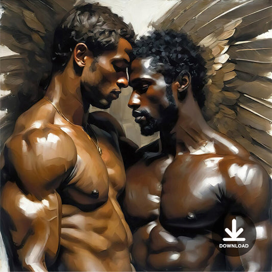 Muscle Black Male Couple with Angel Wings | Digital Download