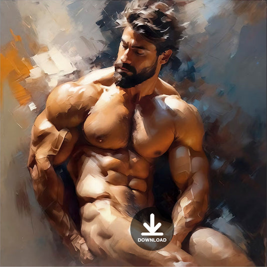 Nude Muscle Hairy Male Torso Portrait | Digital Download