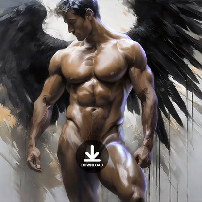 Fallen Angel Muscle Man Wings Nude Figure | Digital Download