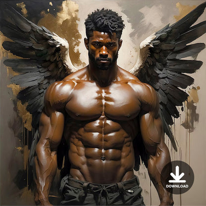 Muscled Man Nude Figure, Angel Wings | Digital Download