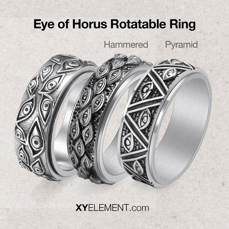 Eye of Horus Ring (Hammered) Stainless Steel Rotatable Ring