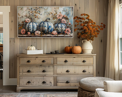 Chinoiserie Pumpkins Flowers Painting Frame TV Art, Wallpaper