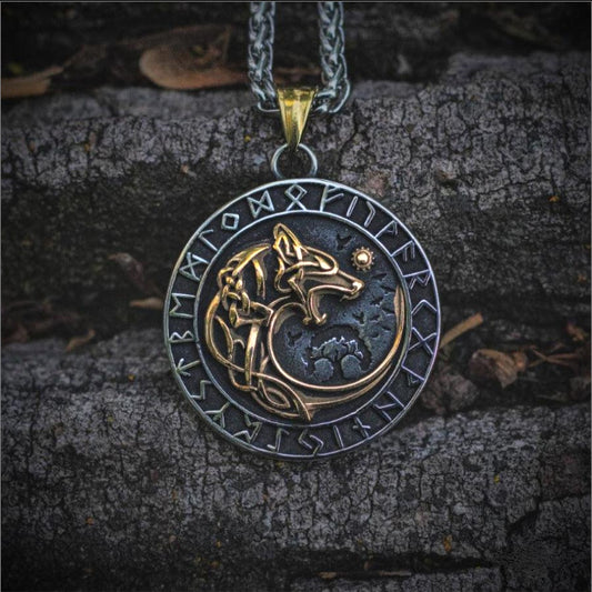 Fenrir Wolf Viking Rune Necklace