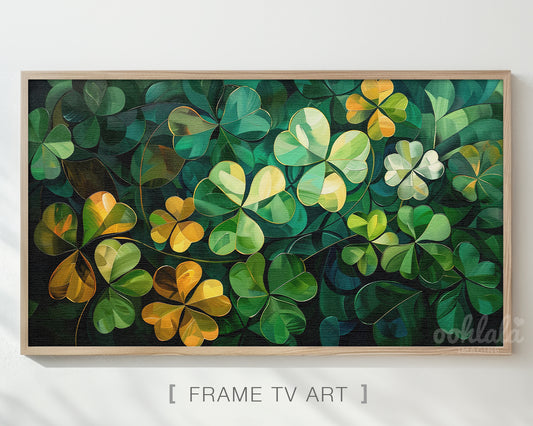 Frame TV Art Abstract Clovers Painting St. Patrick's Day Decor
