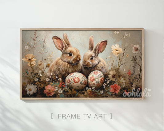 Easter Bunny Easter Egg Flowers Frame TV Art Wallpaper