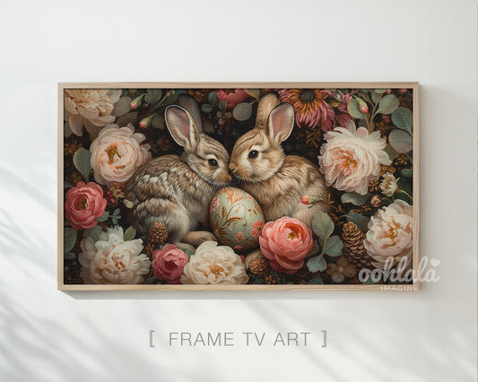 Adorable Easter Bunny Easter Egg Flowers Frame TV Art Wallpaper