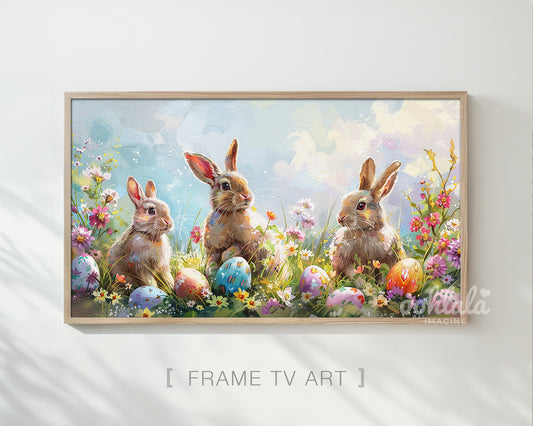 Watercolor Easter Bunnies Frame TV Art Wallpaper