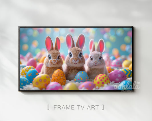 Kawaii Easter Bunnies Flowers Frame TV Art Wallpaper