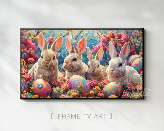 Easter Bunnies in Flower Garden Frame TV Art Wallpaper