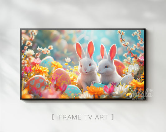 Easter Kawaii Bunnies Flower Garden Frame TV Art Wallpaper