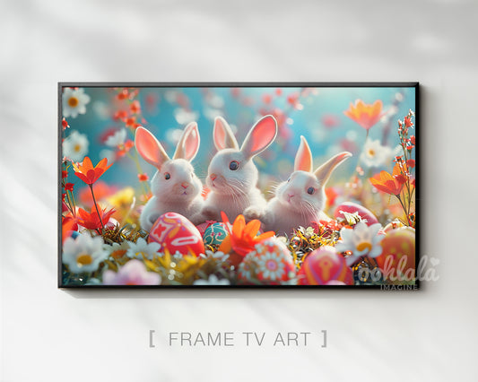 Adorable Easter Bunnies Flower Garden Frame TV Art Wallpaper