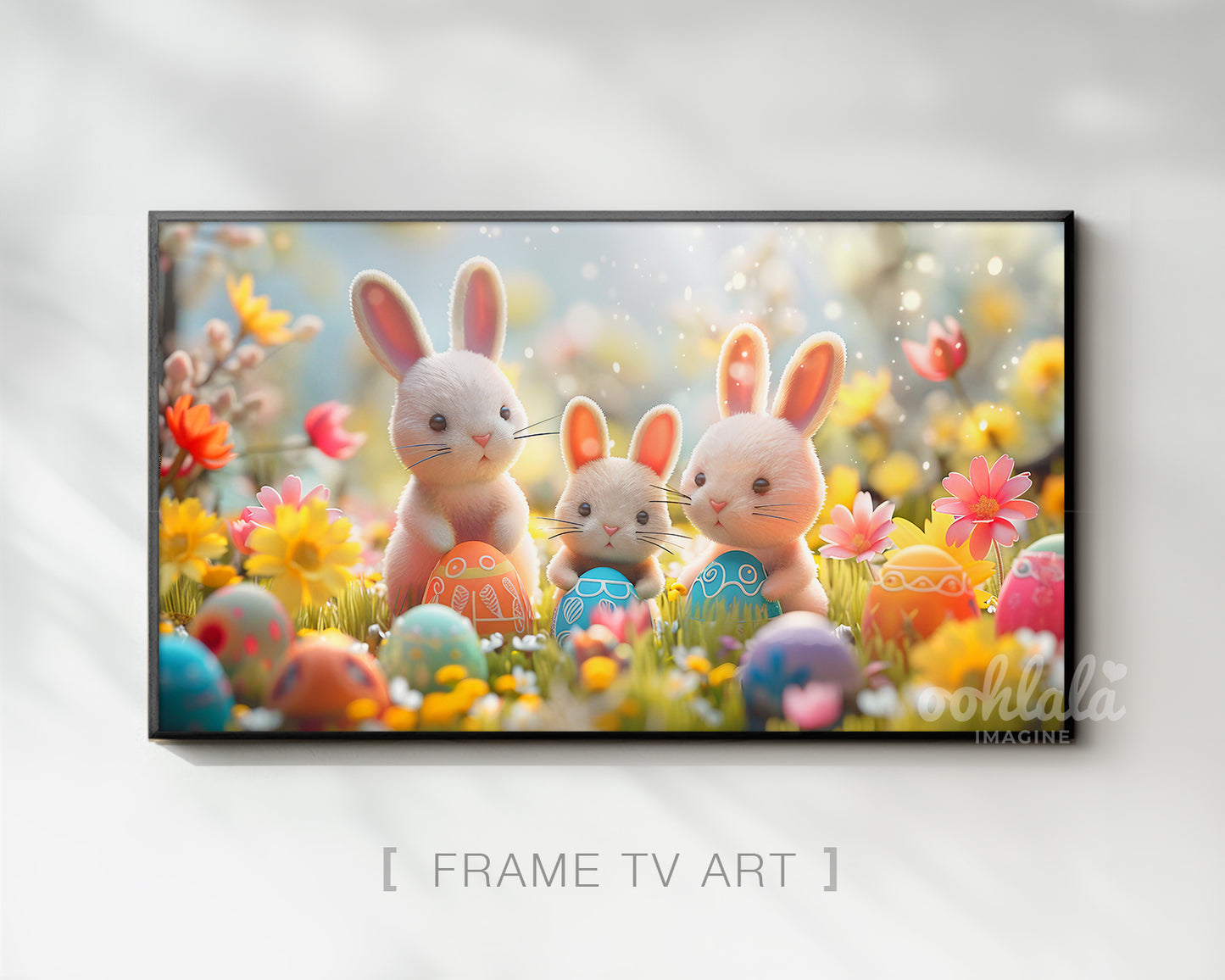 Cute Easter Bunnies Flower Garden Frame TV Art Wallpaper