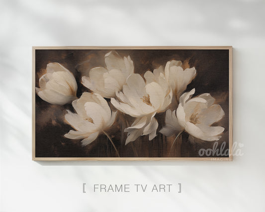 Tulips Frame TV Art, Neutral Flower Wallpaper