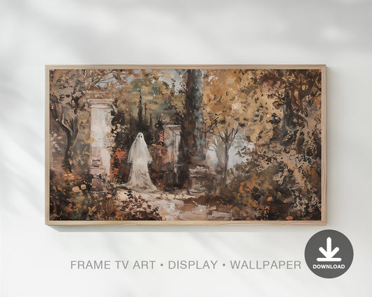 Halloween Ghost Fall Garden Frame TV Art, Fall Decor