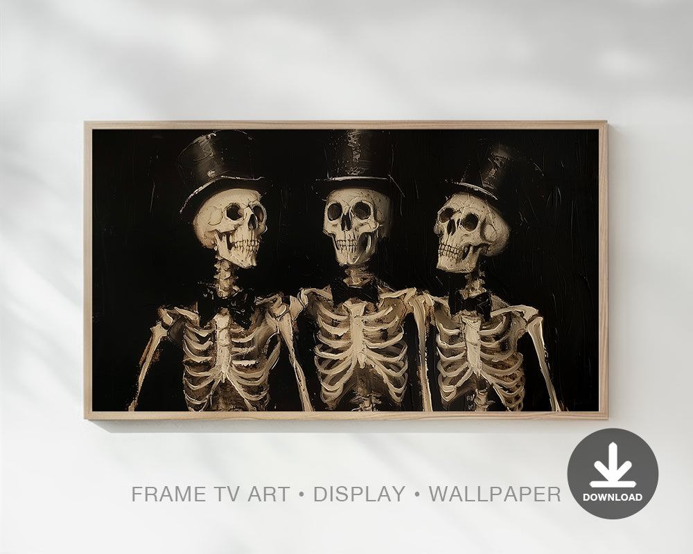 Skeleton Halloween Frame TV Art, Spooky Dark Halloween Decor