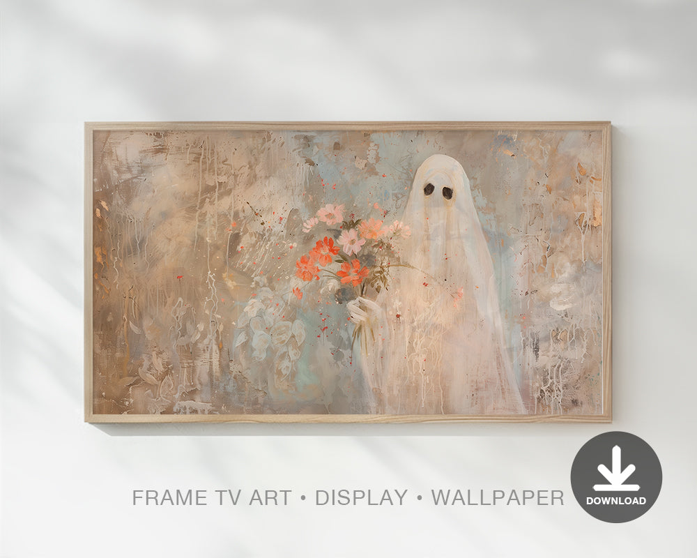 Ghost & Flowers Halloween Frame TV Art Wallpaper