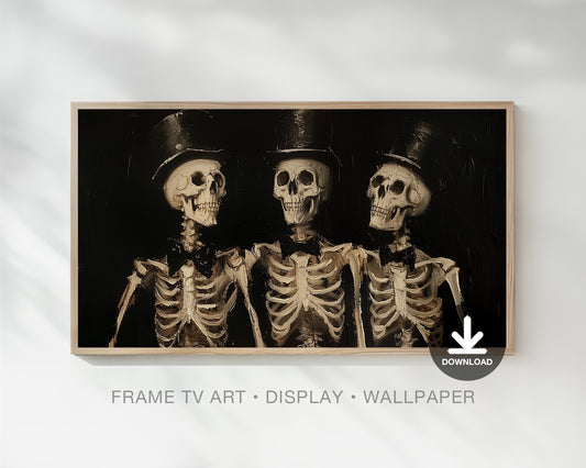 Skeleton Halloween Frame TV Art, Spooky Dark Halloween Decor