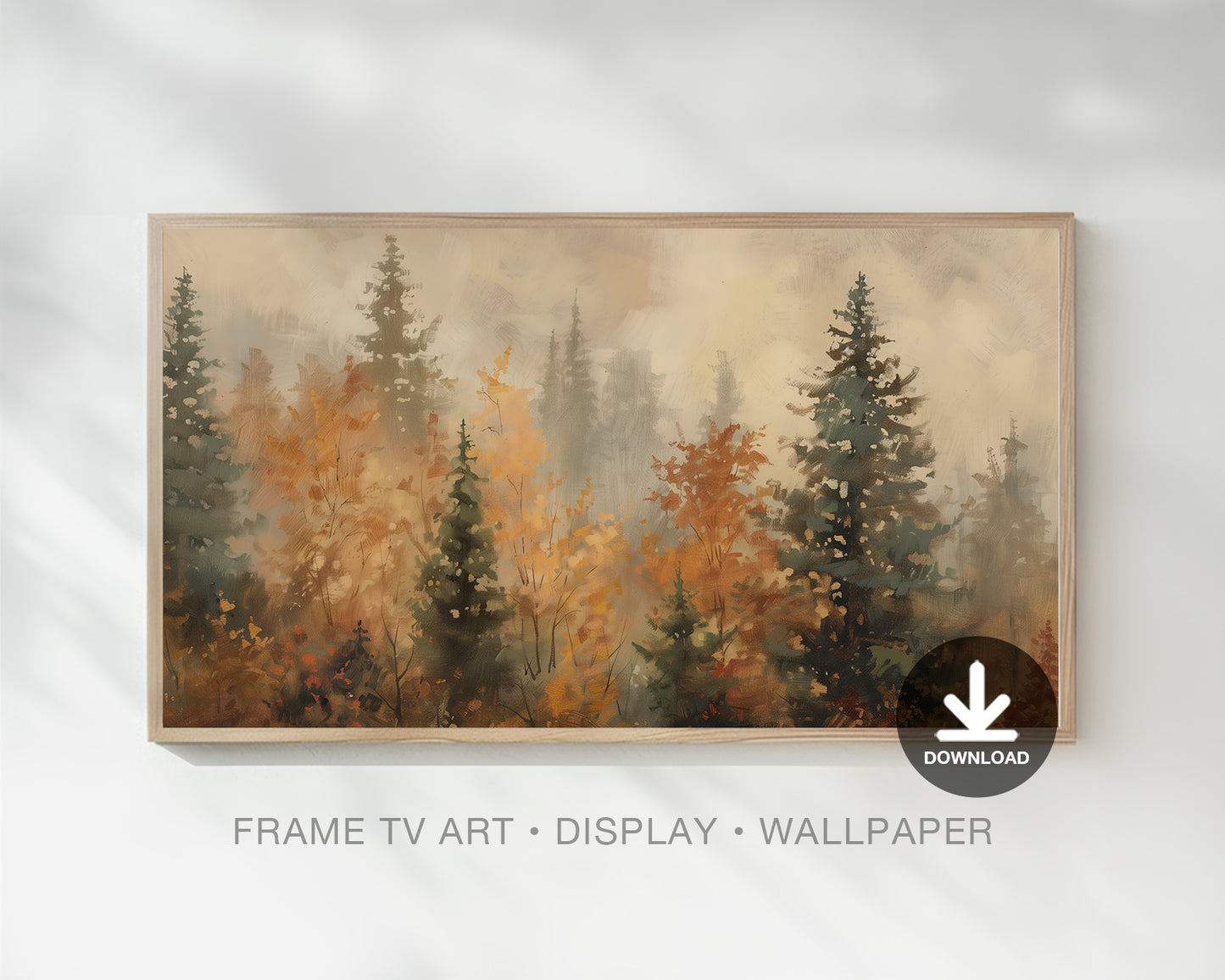 Fall Trees Frame TV Art, Autumn Landscape Painting, Rustic Country Forest