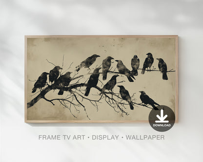 Crows on Branches Halloween Frame TV Art, Wallpaper