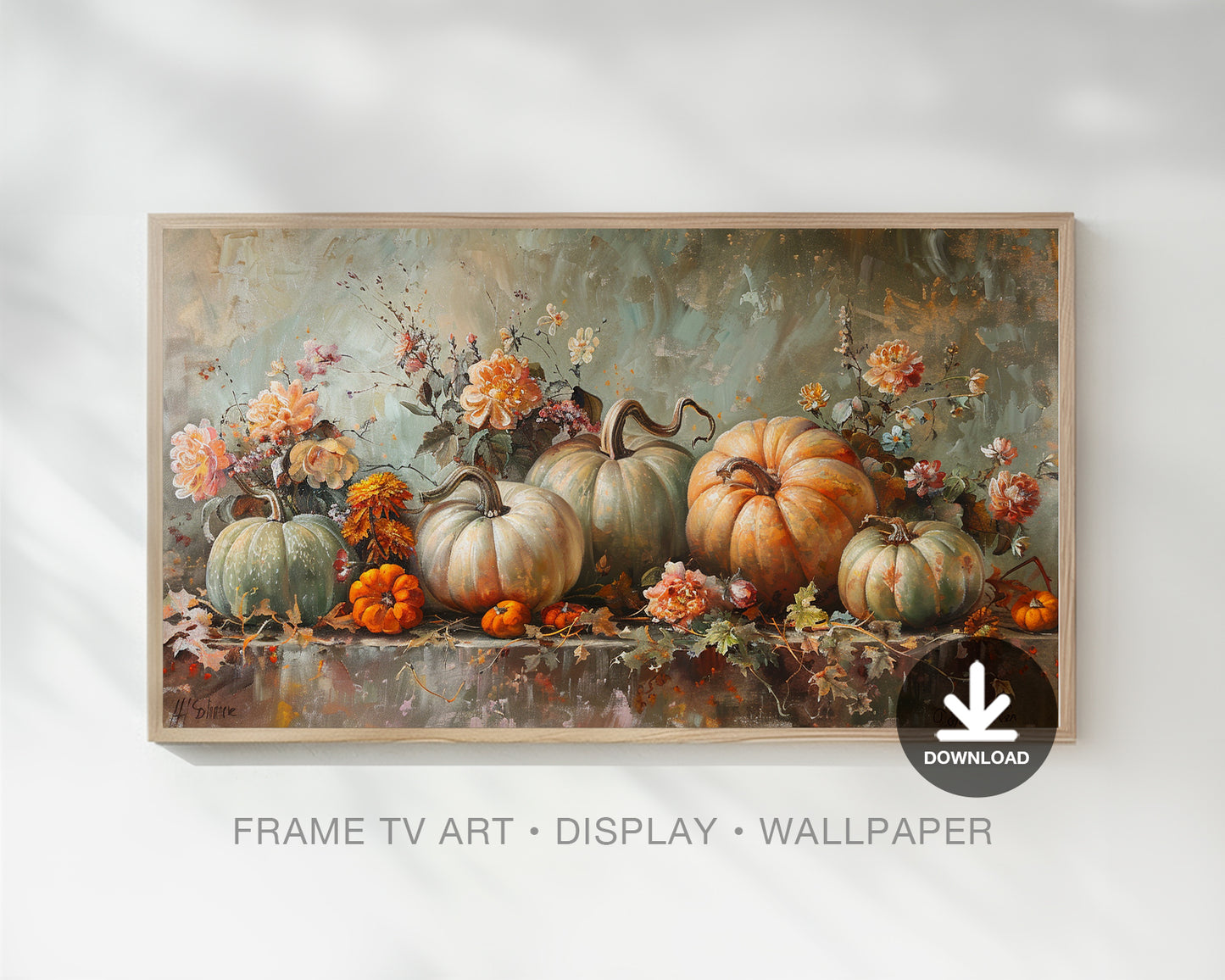 Pumpkins Boho Floral Frame TV Art, Wallpaper