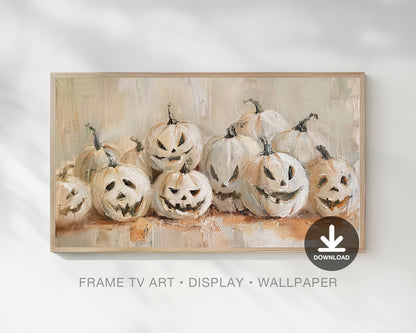 White Pumpkins Vintage Frame TV Art, Wallpaper