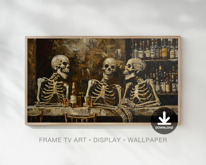 Skeleton Happy Hour Halloween Frame TV Art, Wallpaper