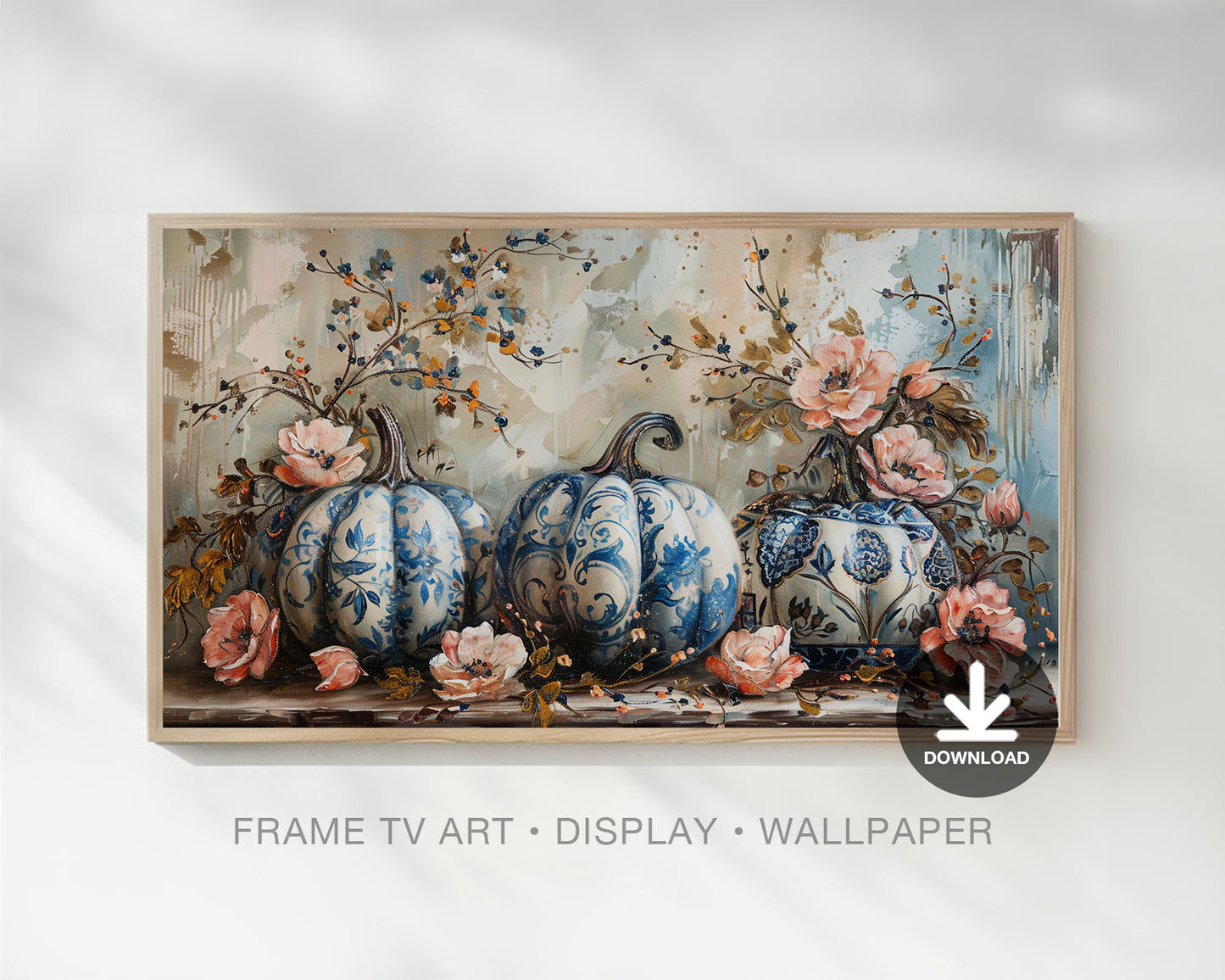 Chinoiserie Pumpkins Flowers Painting Frame TV Art, Wallpaper