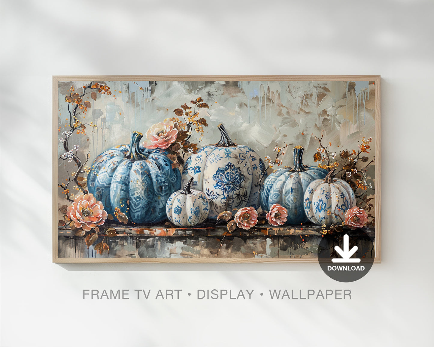 Chinoiserie Pumpkins Floral Vintage Painting Frame TV Art, Wallpaper