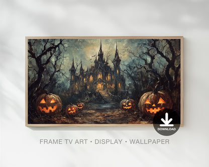 Haunted House Painting Halloween Frame TV Art, Wallpaper